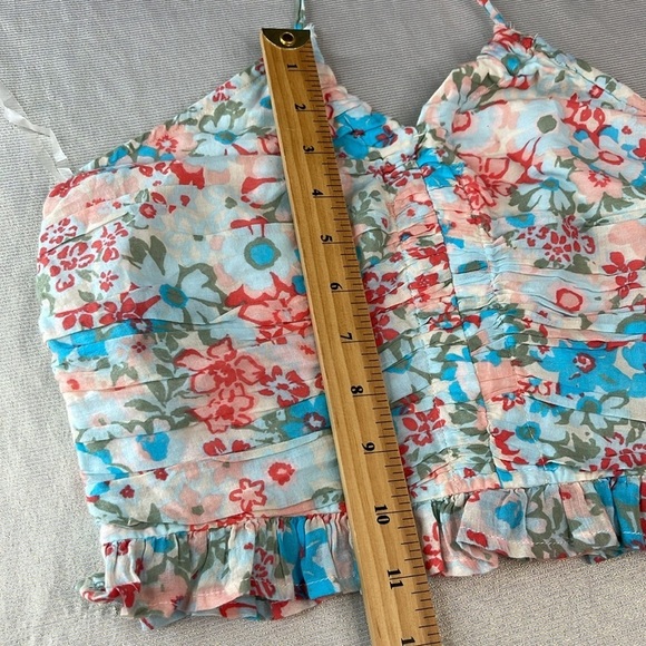 American Eagle Floral Cinch Front Cropped Halter Tank Top Pastel Y2K Smock S - Picture 10 of 11